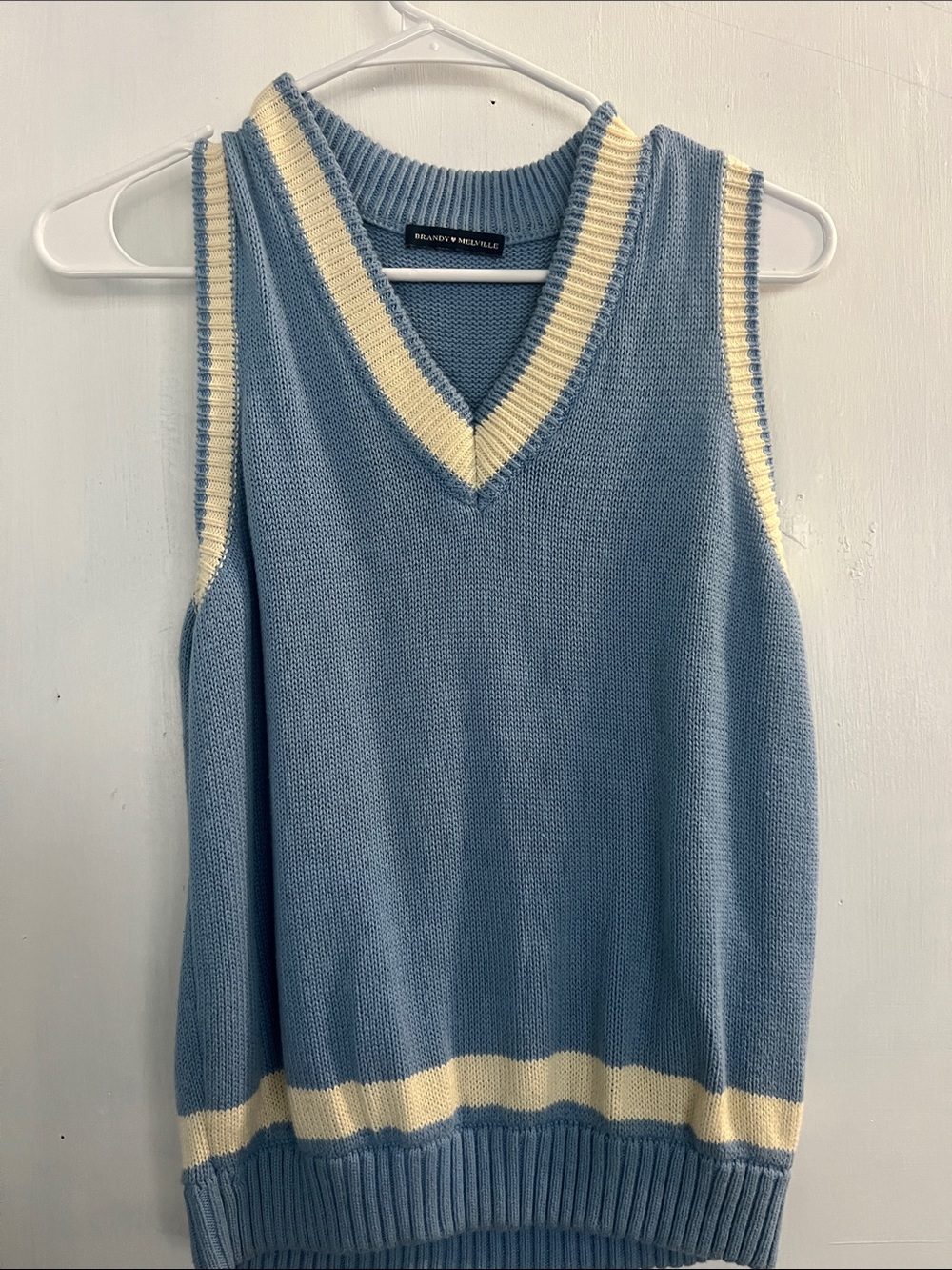 Brandy Melville Powder Blue V-Neck Sweater Vest with Cream Trim